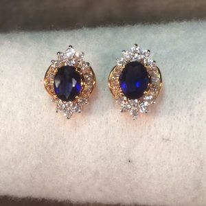 Sapphire n White Glass Earrings